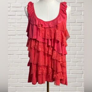 Y2K Red Ruffle Lace Babydoll Tank Fairy Grunge Gypsy Bohemian Coquette 1X